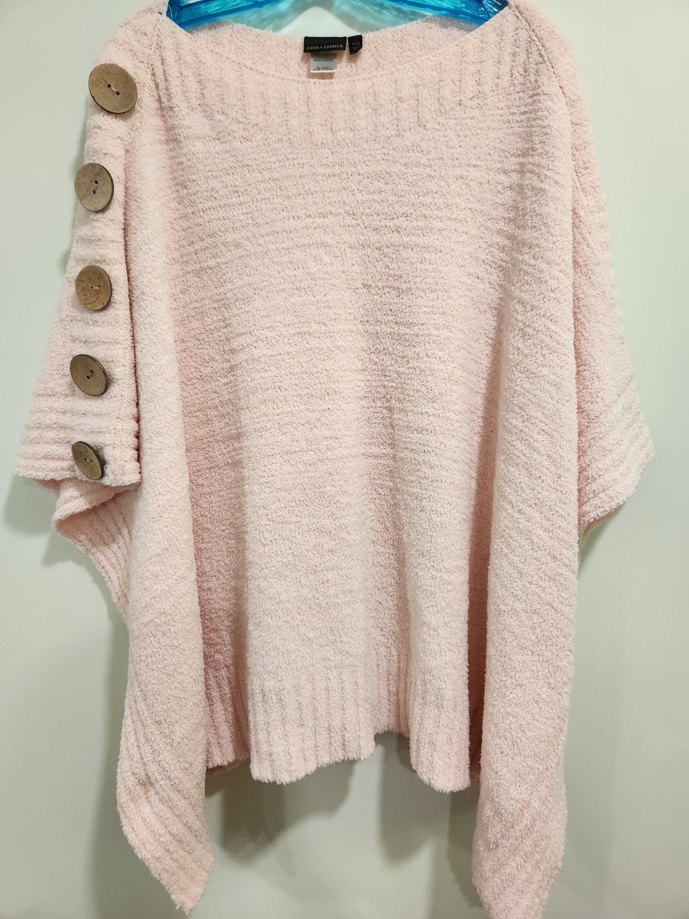Soft Knit Button-Sleeve Pink Poncho Sweater